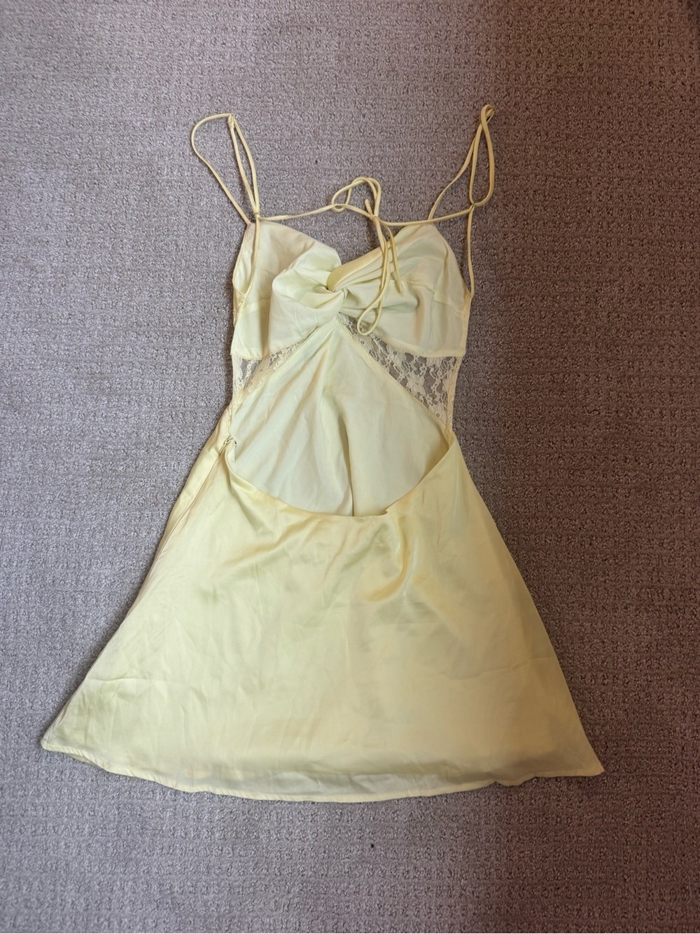 Peppermayo Soft Pastel Yellow and lace Satin dress - Picture 3 of 4